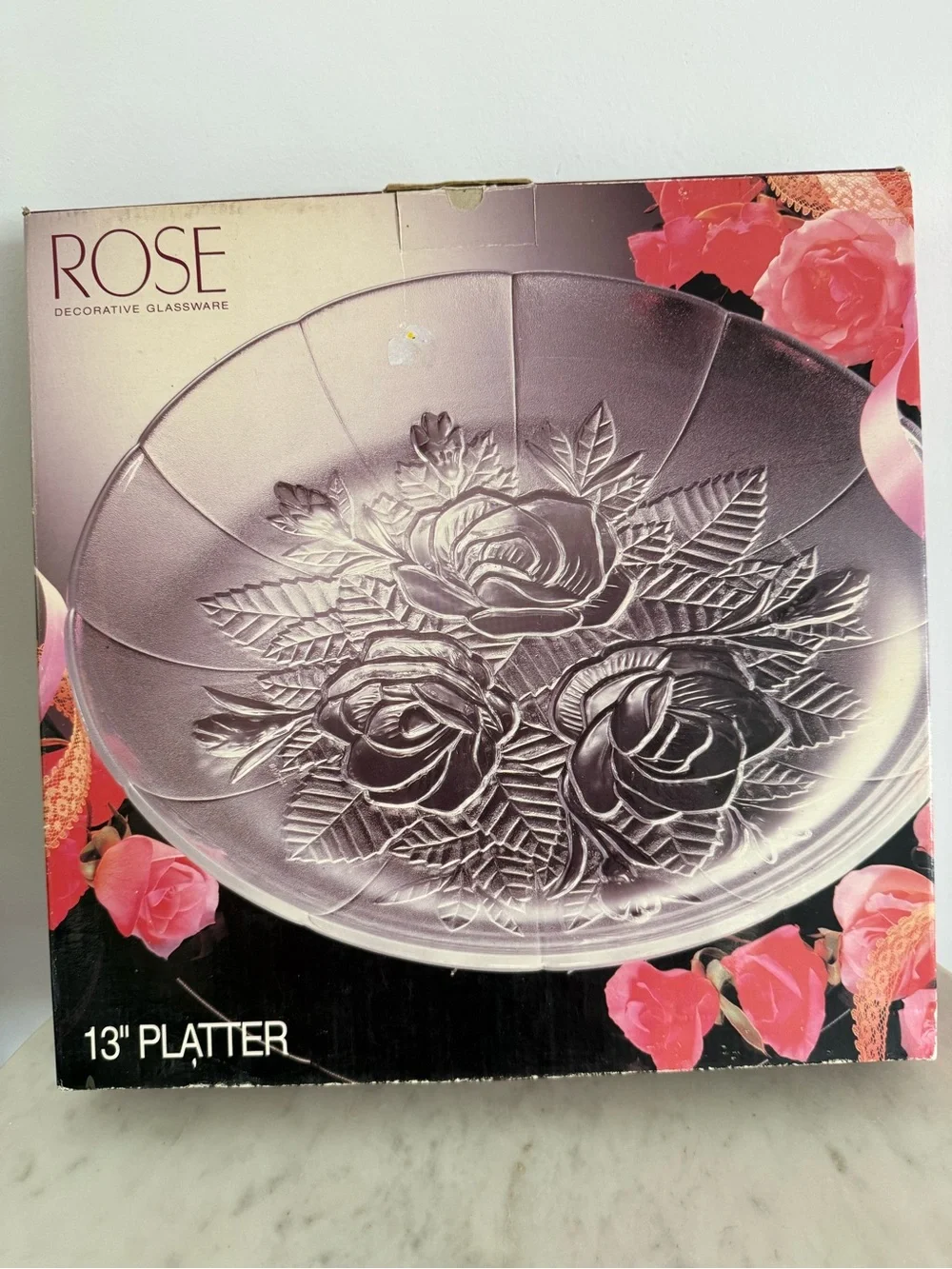 1 Alco Industries ROSE frosted glass 13” Platter Floral - Open Box
